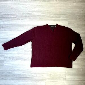 Men's Pullover V Neck Long Sleeve Wool Silk Knit Sweater XL Luxury Academia Cozy